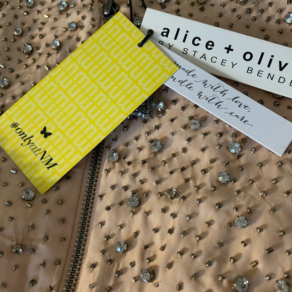 ALICE & OLIVIA DEMIA EMBELLISHED BOMBER JACKET light dusty pink NWT💞💖 - Picture 7 of 11